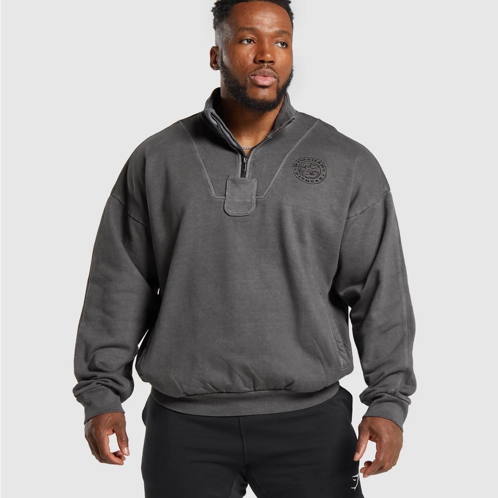 Mens Gymshark Premium Legacy Oversized Fit Quarter Zip Sweater Black Size Large